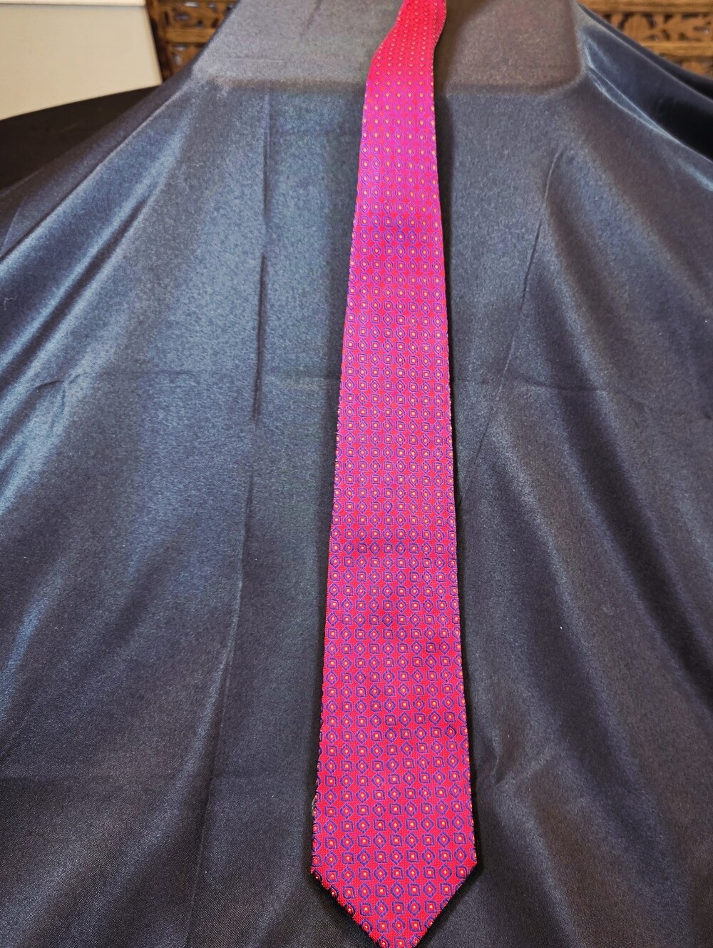 Made in Italy  D'este Red Geometric Silk Tie - Elegant Pattern